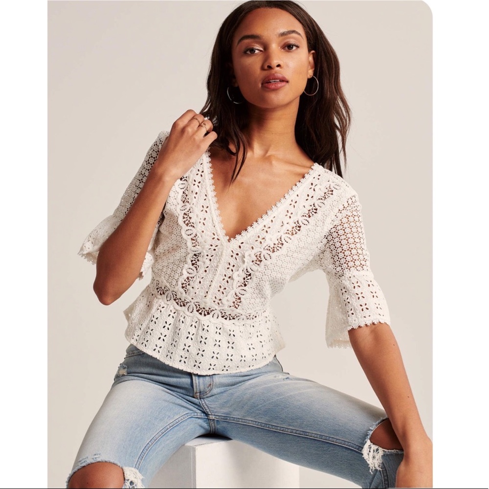 Abercrombie Lace Deep-V Blouse in XS